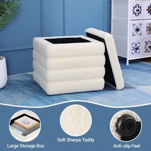 19" Storage Ottoman Upholstered Bedroom Teddy Velvet Bench End of Bed Stool US - Picture 1 of 12
