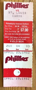 JULIO FRANCO MLB DEBUT&HIT #1 TICKET STUB - 23.04.82 PHILLIES/CARDINALS - OZZIE HR #3 - Bild 1 von 2