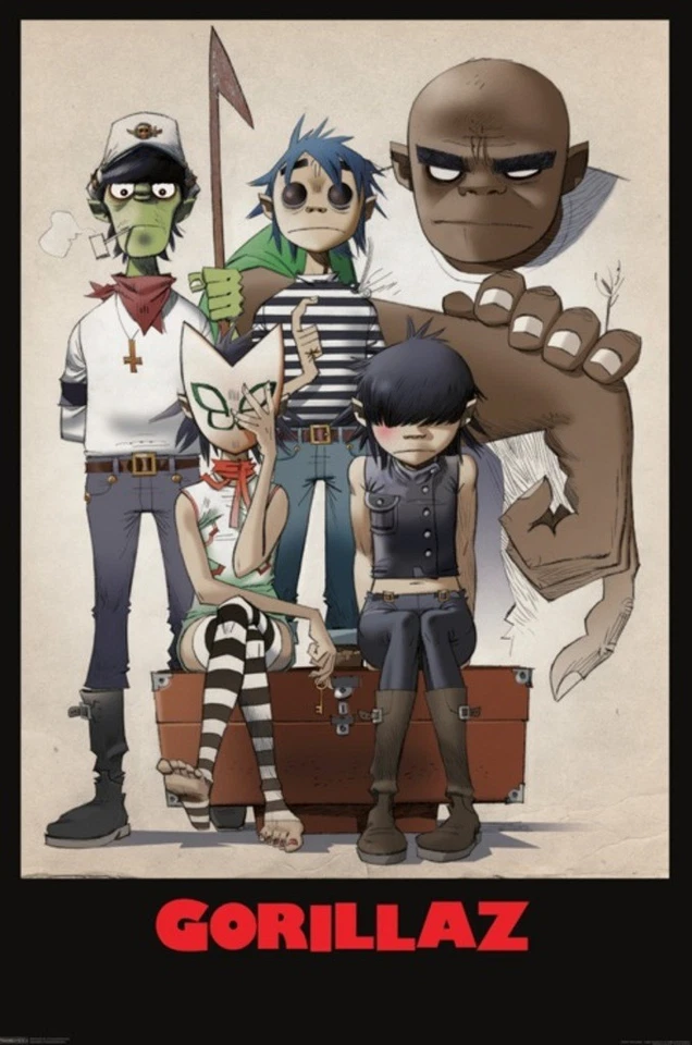 Póster animado de la banda de estrellas de rock Gorillaz All Here Family Portrait 24x36 Foto 1 de 1