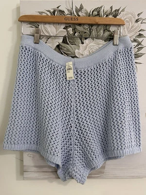 Pantalones Cortos Aerie Azul Hielo Tejido Abierto Crochet Algodón Playa Salón Talla XL NUEVOS CON ETIQUETAS Foto 1 de 4