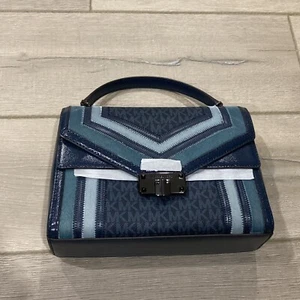 Michael Kors Kinsley Medium Shoulder Flap Bag Dark Chambray Multi Color Chain - Bild 1 von 5