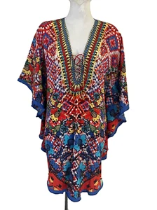 Ruby Ya ya Kaftan Top Size M 12/14 Floral fabric embellished V Neck lace up - Picture 1 of 3