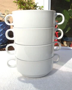Tognana White Porcelain Cream Soup Bowl Handles 5 1/4" Set of 4 Made Italy Stack - Picture 1 of 6