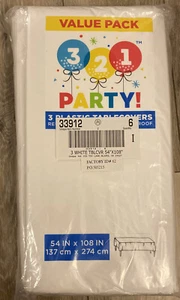 Lot Of 18 “321 Party” Plastic Table Cover 54" x 108" White 6 Packages Of 3 Party - Picture 1 of 3