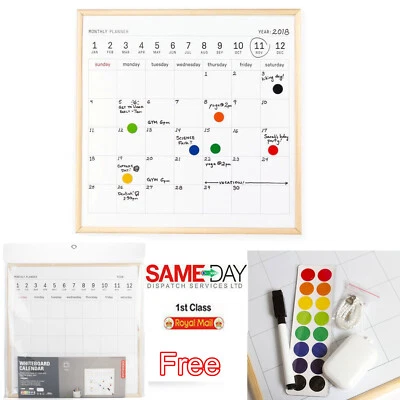 CALENDER White Board Wooden Pen Notice Memo Planner Whiteboard Large Monthly - Image 1 of 4