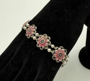BRIGHTON Pink Enamel Flower Floral Faux Pearl Bracelet - Picture 1 of 11