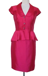 Vintage Kay Unger Peplum Skirt Suit Small Women Pink Silk Blend - Picture 1 of 7