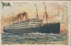KAISERIN AUGUSTE VICTORIA AT SEA HAMBURG AMERICA LINE Sea Post Cancel 1907 - Picture 1 of 2