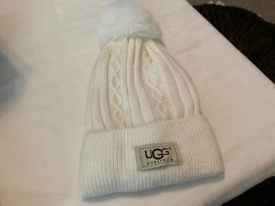 🇺🇸UGG FLEECE FORRADO Branco/CremeInverno Cabo Malha PomPom Chapéu Gorro Novo sem etiquetas - Imagem 1 de 2