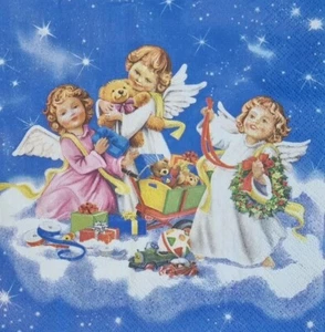 4 x Single Paper Napkins Decoupage Craft and Table Christmas Angels 55 - Picture 1 of 2