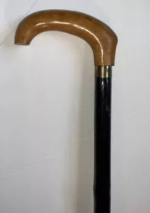 Vintage Bamboo Cane Walking Stick 37" With Brass collar Wood With Black - Picture 1 of 8