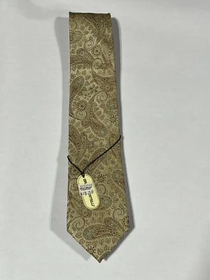 男式 Bruno Piattelli 金色佩斯利纯丝绸手工制作领带新品 — 第 1/4 张图片