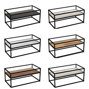 Glass Coffee Table 2 Tier with Reversible Storage Shelf Living Room Center Table - Picture 1 of 13