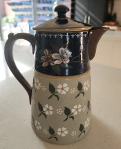 Vintage Lovatts Langley Mill 1Qt Coffee Pot Green/Blue Floral HP Stoneware. EC - Picture 1 of 14