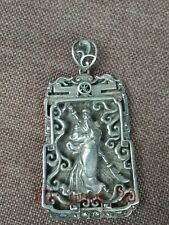 Collection old China Tibet Silver Carving Integrity Guanyu Statue Pendant Amulet
