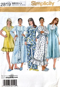 Simplicity Misses' Nightgown,Pajamas,Robe Pattern 2819 Size 8-16 UNCUT - Picture 1 of 2