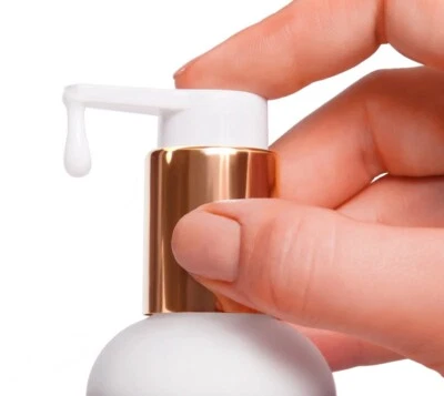 4 oz / 120 ml Frosted Glass Boston Round Bottles White Pump Top Gold Collar- Lot - Image 1 of 2