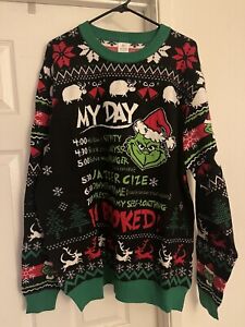 Grinch Christmas Pullover Sweater “My Day, I’m Booked” XXL Brand New