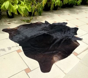 TRICOLOR Cowhide Black Rug Hairon Cow Skin Exotic Brazilian Leather Carpet - Picture 1 of 2