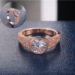 For Women Jewelry Rose Gold Plated White Sapphire Pretty Size 6-10 Rings - Picture 1 of 13