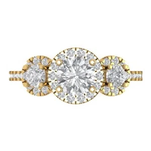 1.80 CT Halo 3 stone Round Cut anniversary Ring Wedding Band 14k Yellow gold - Picture 1 of 11