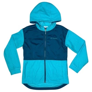 Columbia Girls Fleece Jacket M 10/12 Hooded Zip Lightweight Blue Aqua - Picture 1 of 8