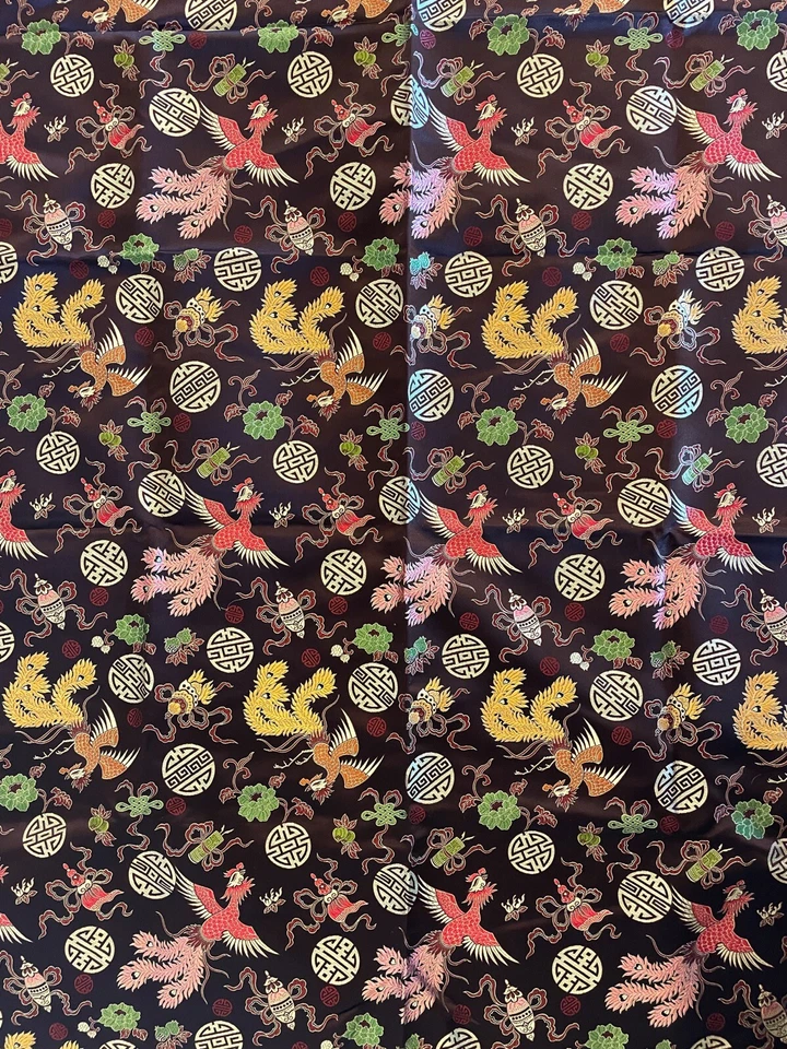 100% Silk Thai  Tapestry Satin fr Thailand Asian Motif Brown  Red 1.75 yards - Image 1 of 4