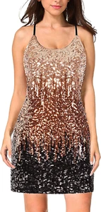 Women'S Glitter Sequin Dress Adjustable Spaghetti Strap Sparkle Party Dresses - Picture 1 of 12