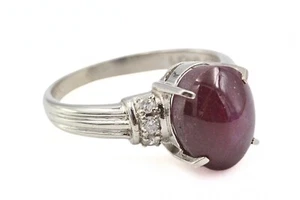 Antique Art Deco Platinum 5 CT Natural Star Ruby Diamond Ring Sz 6.5 - Picture 1 of 13