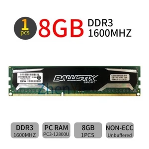 8GB DDR3 DDR3 PC3-12800U 1600MHz Desktop RAM CL9 per Crucial Ballistix Sport IT - Picture 1 of 7