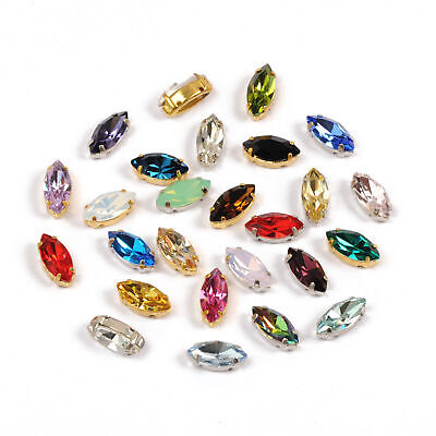 Navette Crystal Multicolor Sewing Stones K9 Glass Sew On Rhinestone With Claw • 5.14€
