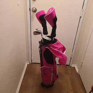 Lynx LX Jr. Girls Set Driver 3Wood 7iron, SW & Putter Pink Stand Golf Bag ~ EUC! - Picture 1 of 21