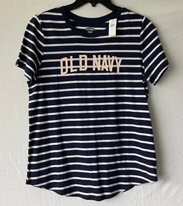 NUEVA Camiseta Old Navy Para Mujer Azul Blanco Rayas Rosa Claro Logo Talla S - Imagen 1 de 8