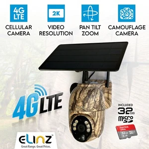 Elinz 4G Cellular PTZ Solar Camouflage Security Camera 2K HD Wildlife CCTV 32GB - Picture 1 of 12