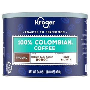 Kroger 100% Colombian Medium Dark Roast Ground Coffee 24 oz - Pack of 3 - Picture 1 of 5