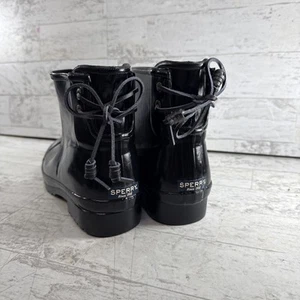 Sperry Women's Walker Turf Rain Booties Black ~ Size 8 - All Rubber & Back Laces - Picture 1 of 13