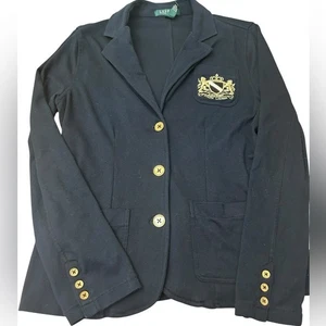 Blazer LAUREN RALPH LAUREN Pima cotone bottoni oro stemma blu navy taglia Petite Med - Foto 1 di 9