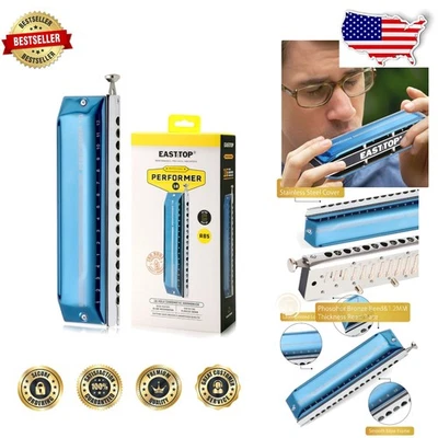 Advanced Chromatic Harmonica 16 Agujeros C, 64 Tonos, Azul, Pro ABS, Diapositiva Responsiva Foto 1 de 4