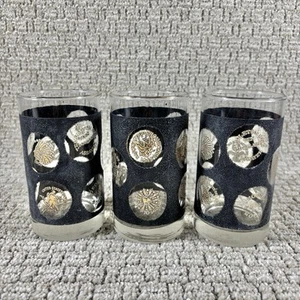 3 Vintage Libbey Gold Coins Highball Glasses Old Fashioned Black Barware Bar Cup - Picture 1 of 17