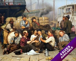 LONGSHOREMAN’S NOON DOCK WORKERS AT REST ON BREAK ART PAINTING REAL CANVAS PRINT - Picture 1 of 47