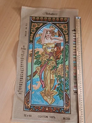 Gobelin Tapestry Canvas 32x60, Lady In Gold Dress New Item No 36.356 - Image 1 of 4