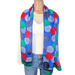 Baar Beards Vintage Silk Blue Multicolor Polkadot Geometric Print Scarf 56"x11" - Picture 1 of 8