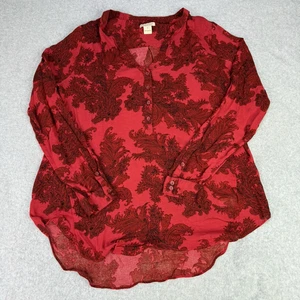 Blusa floral Lucky Brand para mujer talla M granate transparente manga larga bohemia fluida - Imagen 1 de 7