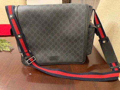 Large Gucci Diaper Bag in Black/Grey GG Supreme Canvas - Image 1 of 4