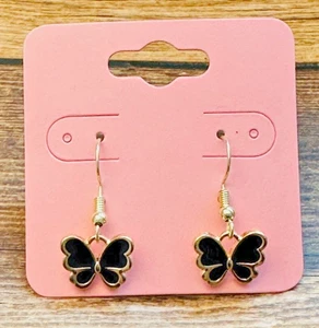 Hypoallergene Ohrhänger Emaille Gold Schwarz Schmetterling niedlich RTS - Bild 1 von 1