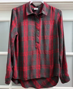 Cabi Cunningham Red & Gray Plaid Long Sleeve Popover Top Medium - Picture 1 of 8