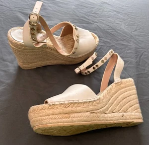 Kate Spade Frenchy Ankle Strap White Leather Wedge Sandal Womens Shoes Size 8 B - Picture 1 of 24