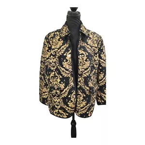 CHICO's Novelty Quilted Jacket Black Gold LS Leather/Outwear Women's Size 2 NWT - Picture 1 of 9