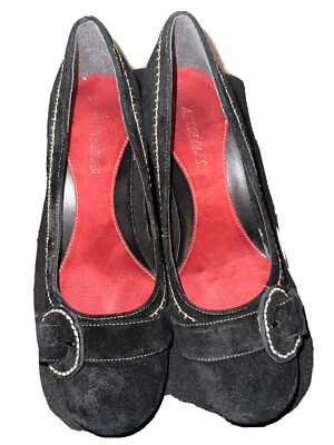 Sapatos aerossóis preto biqueira fechada sola de borracha confortável tamanho 8 camurça top - Imagem 1 de 4