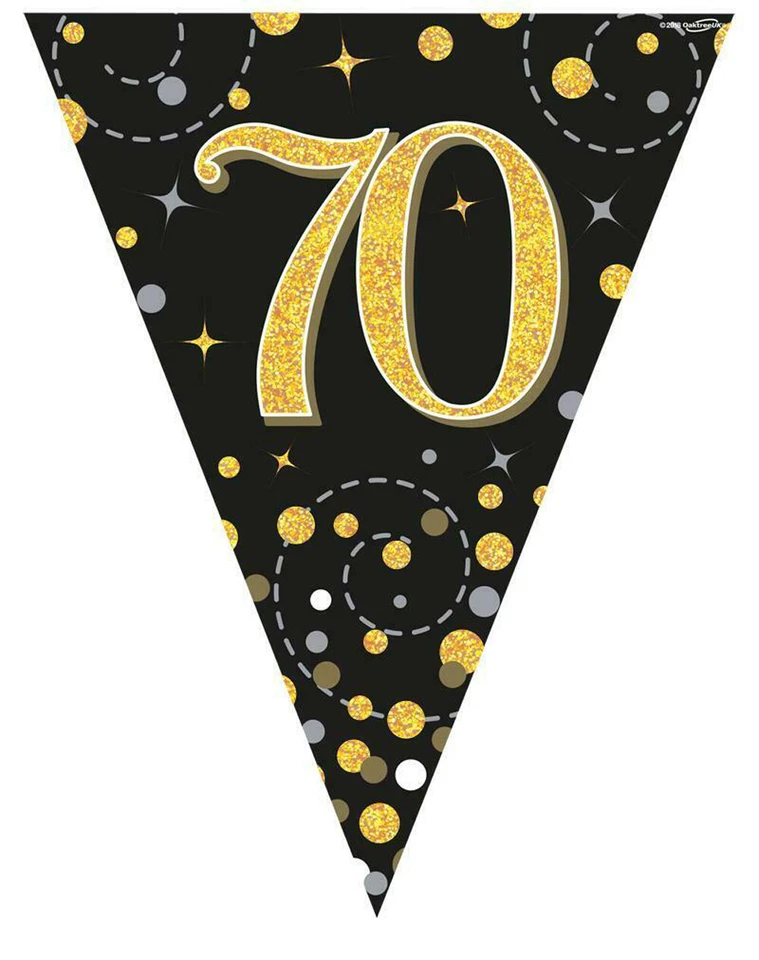 70 Cumpleaños Oro Negro Bunting Bandera Bandera Bandera Edad 70 Fiesta Decoración Foto 1 de 1